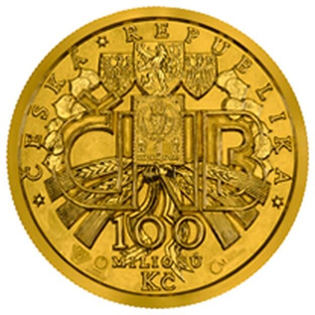 100 let česko-slovenské koruny - rubová strana